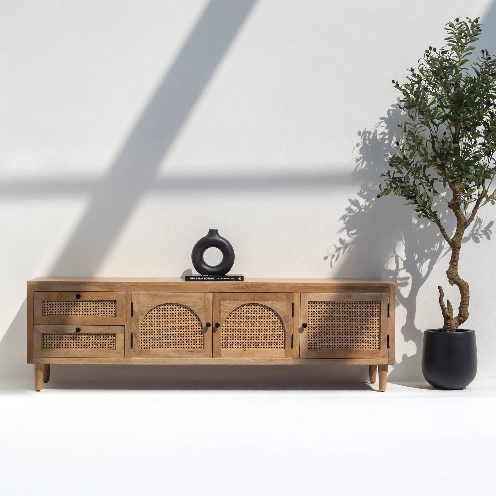 Vandana Lunaris Hexa Wooden TV Unit Modern Solid Wood Minimalist Entertainment Console Vandana Lunaris Hexa Wooden TV Unit Modern Solid Wood Minimalist Entertainment Console