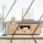 Vandana Lunaris Flux Wooden TV Unit Modern Solid Wood Minimalist Entertainment Console