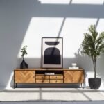 Vandana Novara Astra Patterned Wood TV Unit Modern Solid Wood Entertainment Console Design