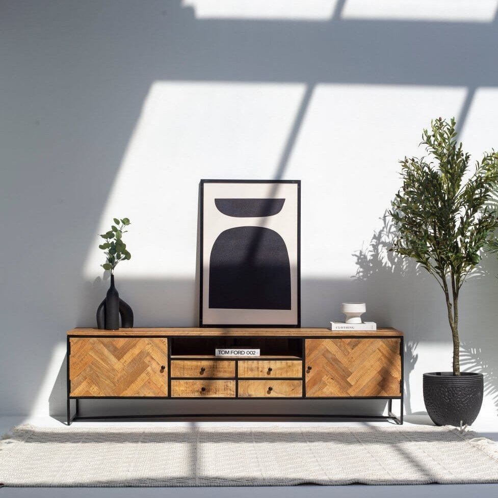 Vandana Novara Astra Patterned Wood TV Unit Modern Solid Wood Entertainment Console Design Vandana Novara Astra Patterned Wood TV Unit Modern Solid Wood Entertainment Console Design