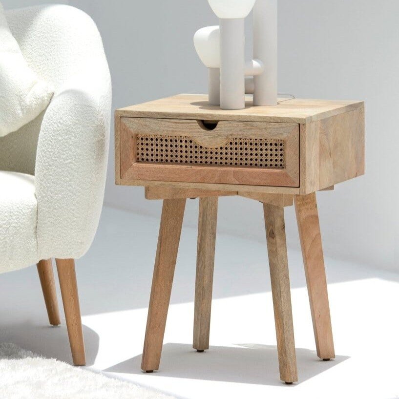 Vandana Orion Pebble Rattan Bedside Table Modern Natural Woven Accent Furniture Design Vandana Orion Pebble Rattan Bedside Table Modern Natural Woven Accent Furniture Design