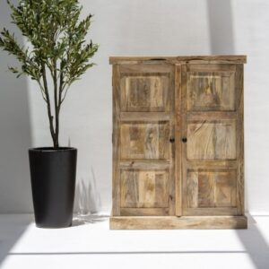 Vandana Vesta Elara Expand-A-Bar Mango Wood Bar Cabinet Modern Solid Wood Home Bar Storage