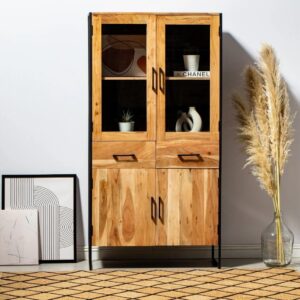 Vandana Vesta Prime Display Cabinet with Four Doors Modern Solid Wood Storage Furniture Design