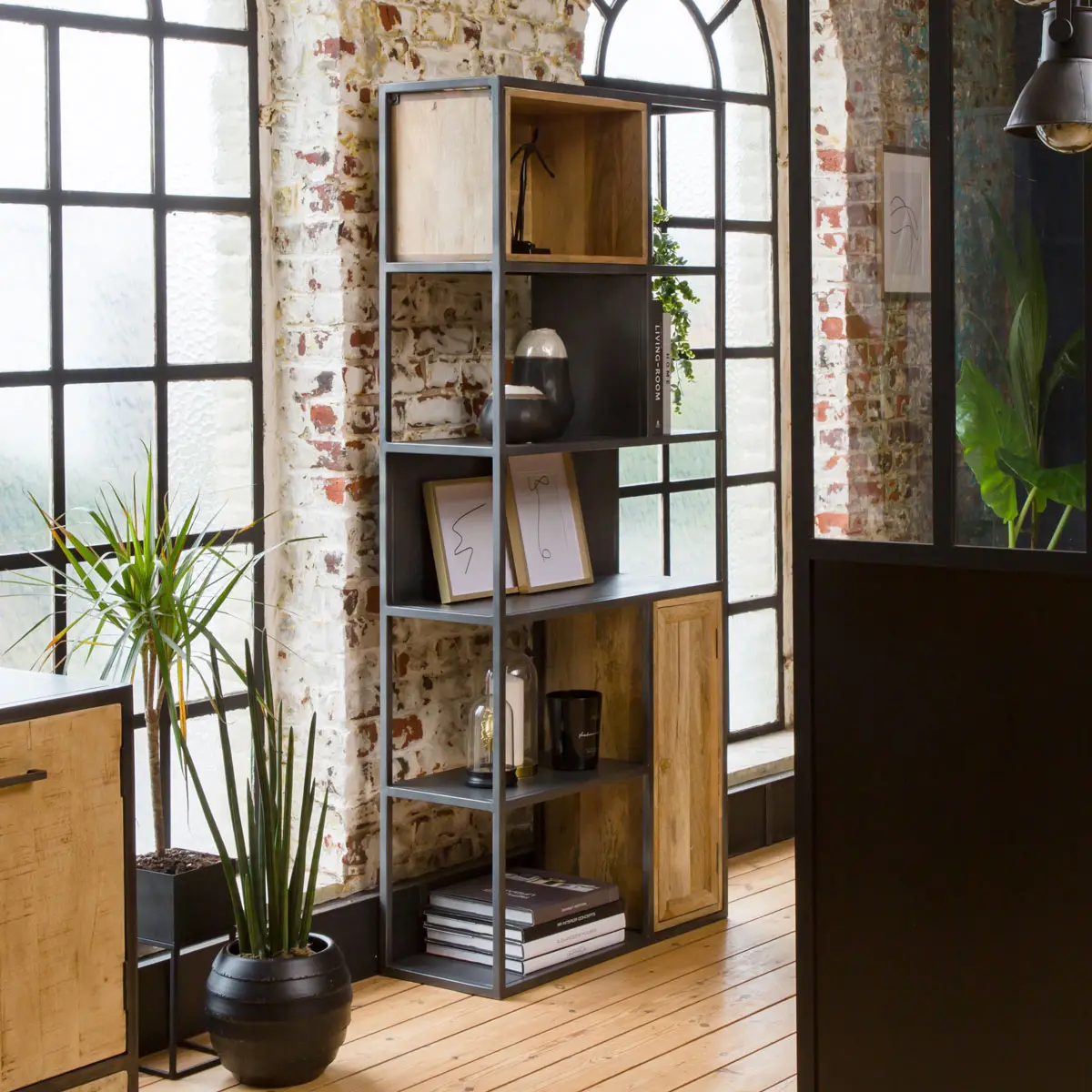 Vandana Maxima Solace mango wood and metal bookcase Vandana Maxima Solace mango wood and metal bookcase