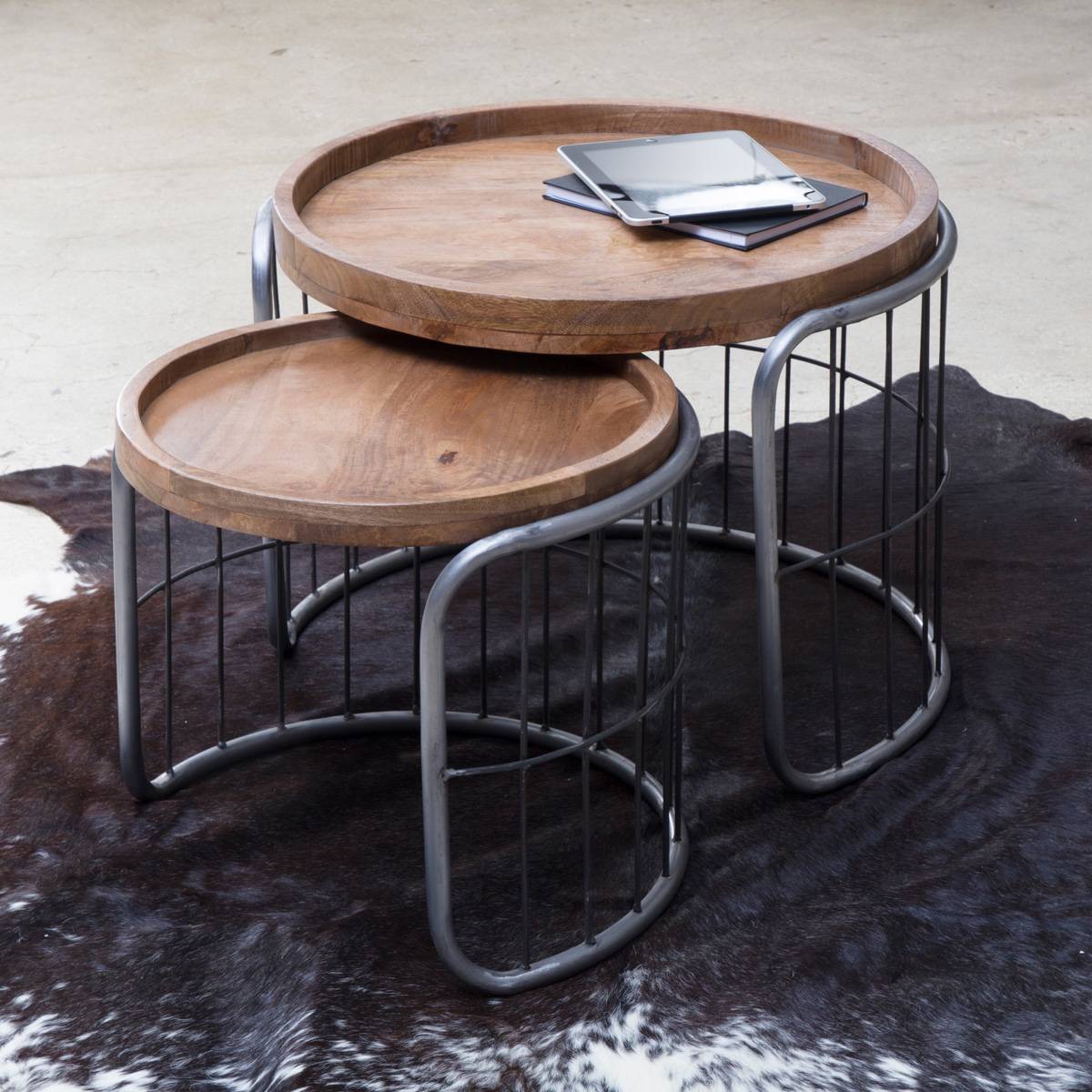Vandana Aston Stellar industrial nesting coffee table in grey metal Vandana Aston Stellar industrial nesting coffee table in grey metal