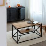 acacia wood coffee table, industrial coffee table, double tier coffee table, wooden coffee table with shelf, Vandana Aston Ultra, Flavia coffee table, solid acacia wood coffee table, industrial style coffee table, double shelf coffee table, wood and metal coffee table, export quality coffee table India, modern industrial coffee table, rectangular coffee table with storage, handcrafted acacia wood furniture,