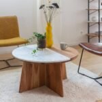 Vandana Aston Vento round coffee table in acacia wood and marble