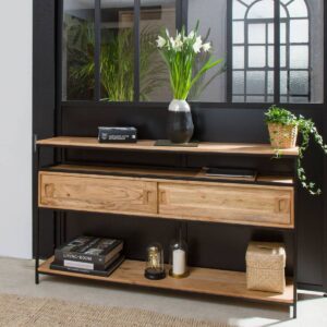 Vandana Elara Hexa console table in acacia wood and metal