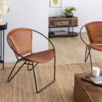Vandana Vertex Sierra brown leather and metal armchair