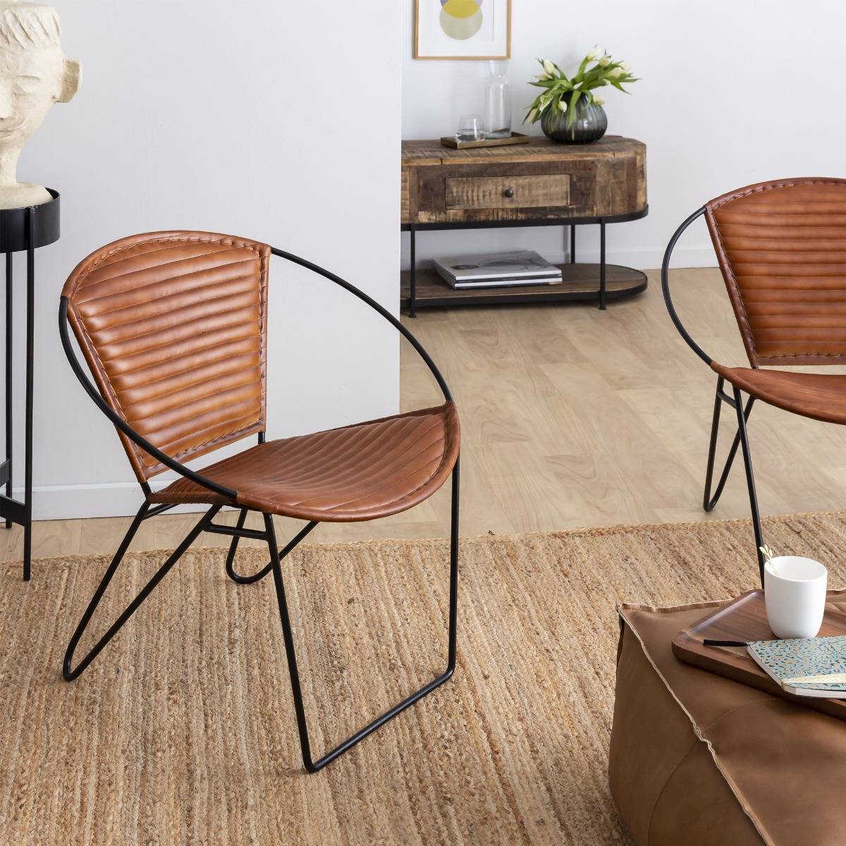 Vandana Vertex Sierra brown leather and metal armchair Vandana Vertex Sierra brown leather and metal armchair