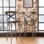 Vandana Vertex Vesta metal bar stool with grey mango wood seat - Bar stool