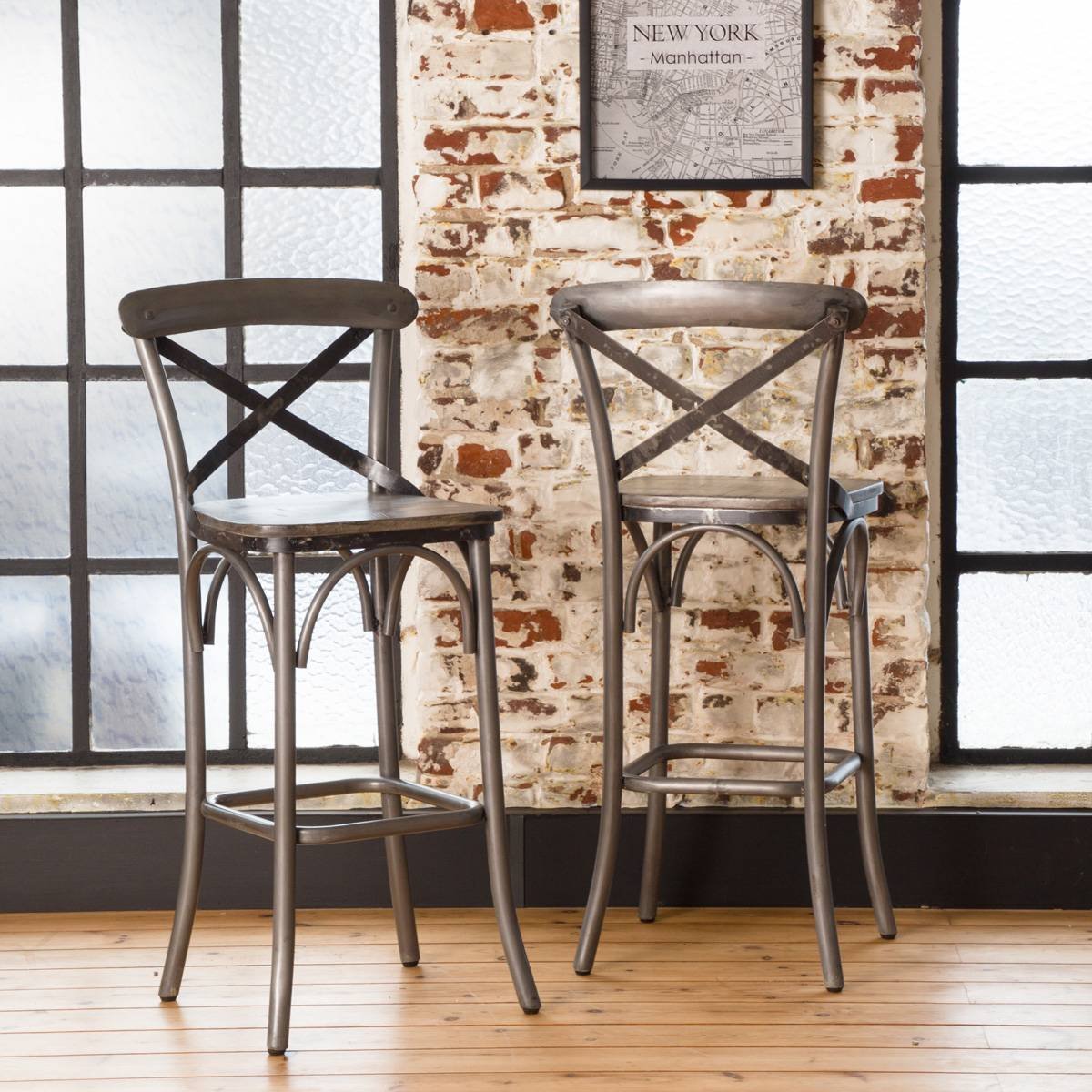 Vandana Vertex Vesta metal bar stool with grey mango wood seat - Bar stool Vandana Vertex Vesta metal bar stool with grey mango wood seat - Bar stool