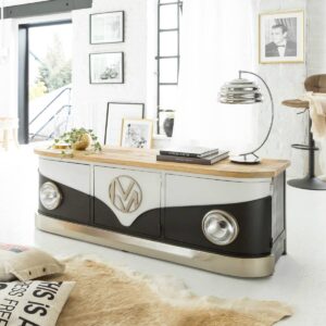 Vandana Cresta Pebble TV stand with mango wood top Combi