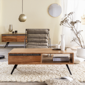 Vandana Aston Elara coffee table in acacia wood and stone