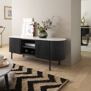 Vandana Cresta Hexa TV stand in metal and white marble