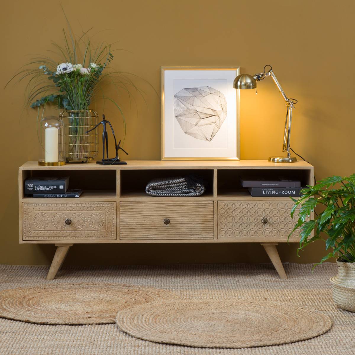 Vandana Cresta Vento TV stand in bleached mango wood Vandana Cresta Vento TV stand in bleached mango wood