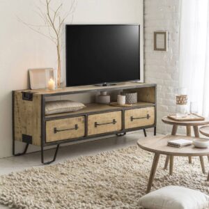 Vandana Mira Flux Mango wood TV stand with 3 drawers - TV stand -