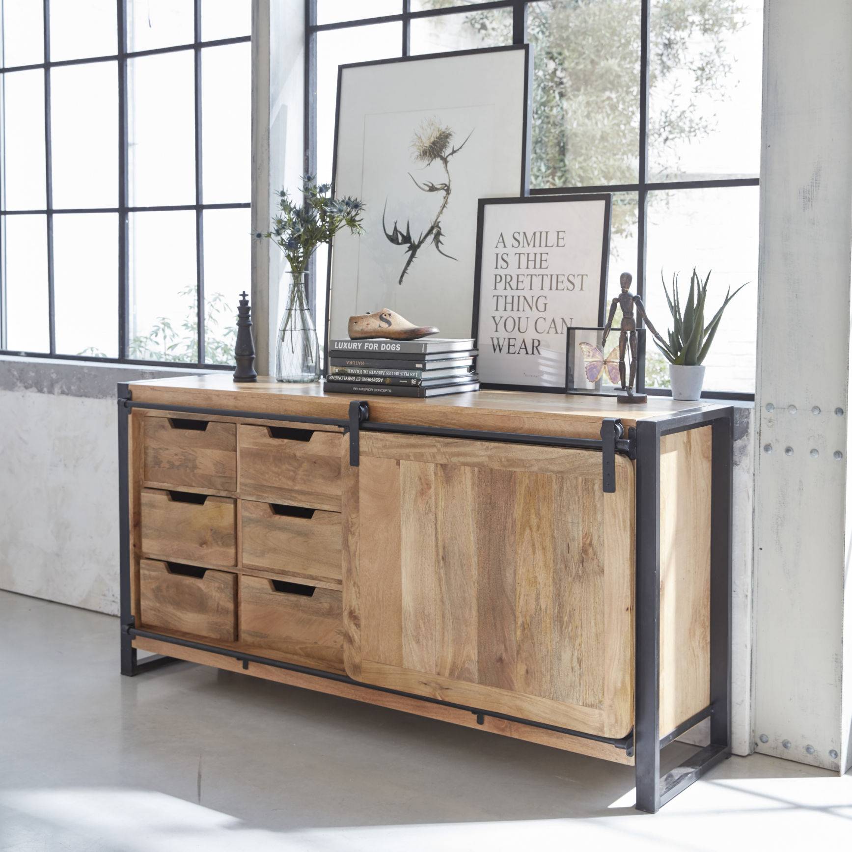 Vandana Stellar Cresta style mango wood sideboard with sliding door Vandana Stellar Cresta style mango wood sideboard with sliding door
