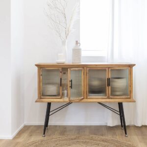 Vandana Radiant Prime 4-Door Fir Wood and Fluted Glass Display Cabinet