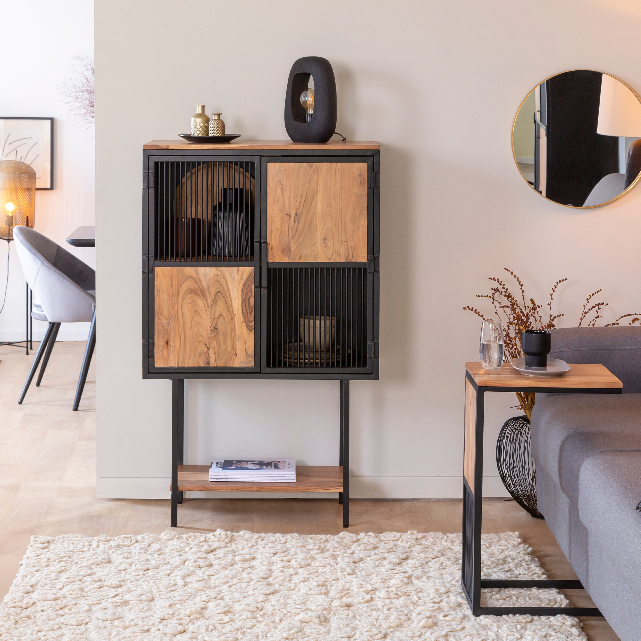 Vandana Sereno Merino high sideboard in acacia wood and metal - Sideboard Vandana Sereno Merino high sideboard in acacia wood and metal - Sideboard