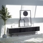 Vandana Novara Aureo Mango Wood Black TV Unit (200CM Length) Modern Solid Wood Entertainment Console