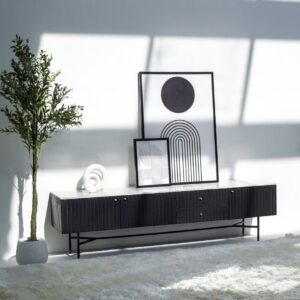 Vandana Novara Aureo Mango Wood Black TV Unit (200CM Length) Modern Solid Wood Entertainment Console