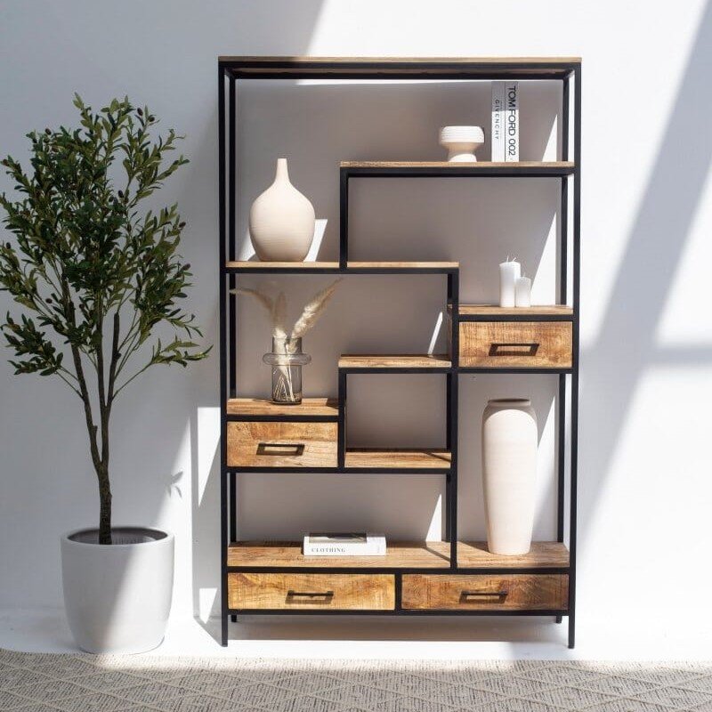 Vandana Altis Vesta Industrial Wooden Bookcase Modern Metal & Wood Storage Furniture Design Vandana Altis Vesta Industrial Wooden Bookcase Modern Metal & Wood Storage Furniture Design