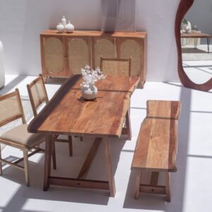 Vandana Aureo Vista Dark Acacia Wood Dining Table with Solid Handmade Contemporary Design