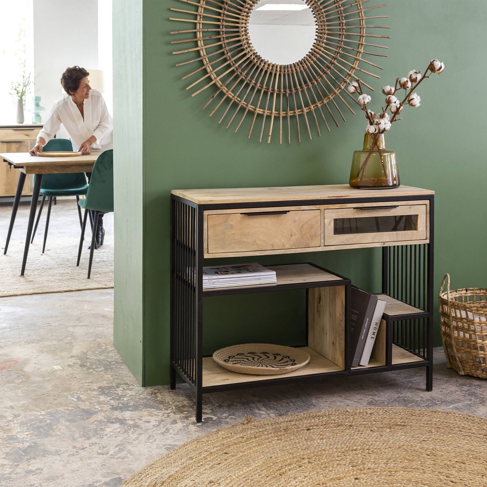 Vandana Elara Vento Console en bois de manguier et métal Héloïse Vandana Elara Vento Console en bois de manguier et métal Héloïse