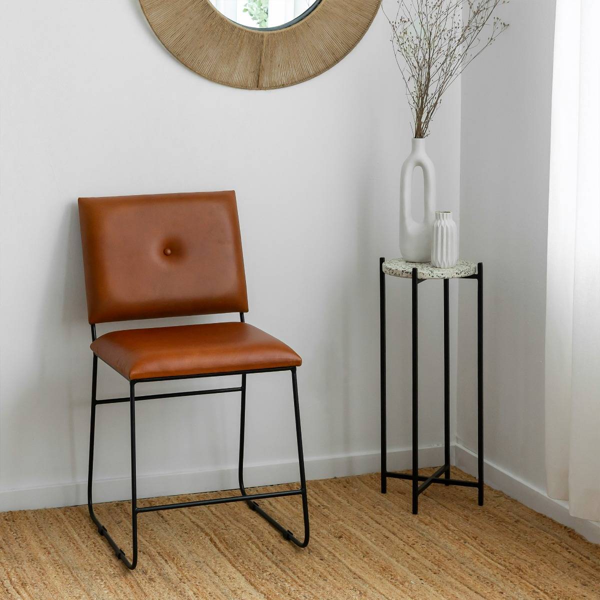 Vandana Vertex Orion brown leather and black metal chair (set of 2) Vandana Vertex Orion brown leather and black metal chair (set of 2)