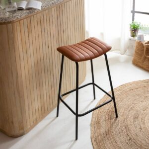 Vandana Vertex Arista brown leather and metal bar stool (set of 2)