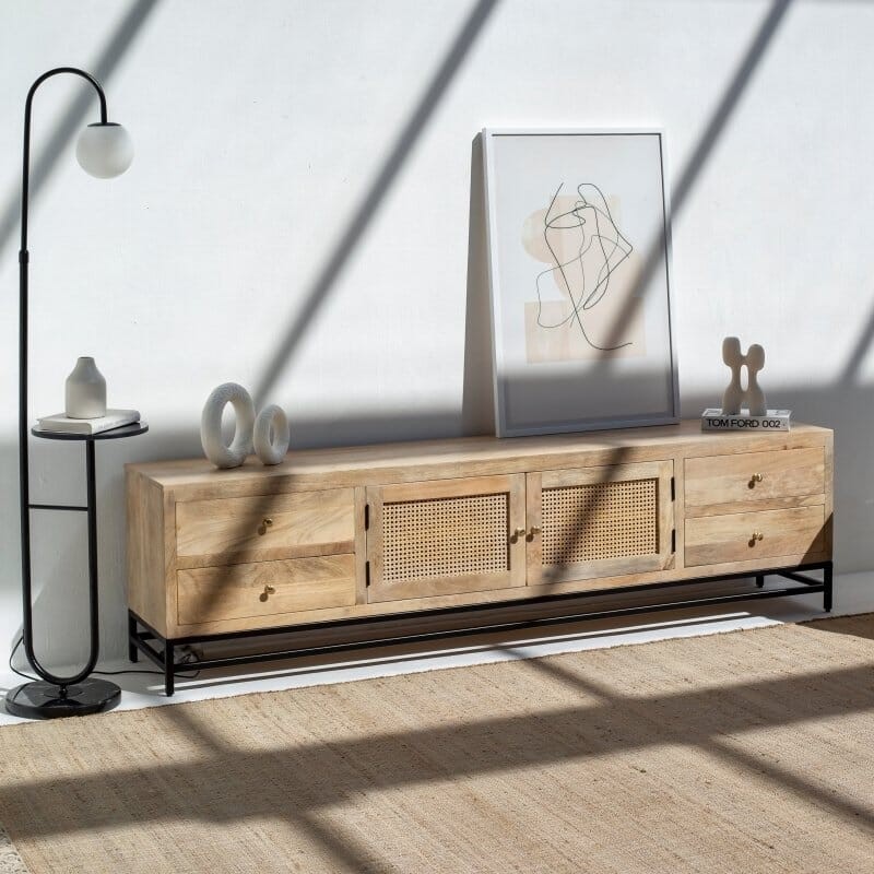 Vandana Lunaris Vento Two Doors with Four Drawers Rattan TV Unit Modern Natural Woven Entertainment Console Vandana Lunaris Vento Two Doors with Four Drawers Rattan TV Unit Modern Natural Woven Entertainment Console