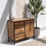Vandana Pebble Vesta Industrial 3 Drawers & 1 Door Sideboard for Stylish Modern Home Storage