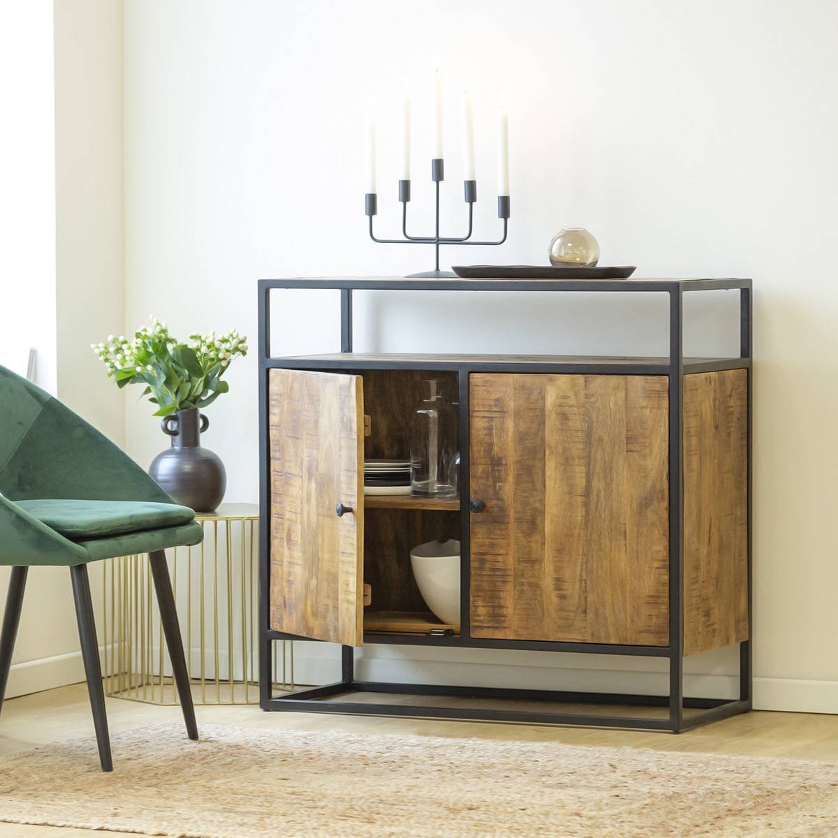 Vandana Radiant Novara sideboard in metal and mango wood by Marcel Vandana Radiant Novara sideboard in metal and mango wood by Marcel