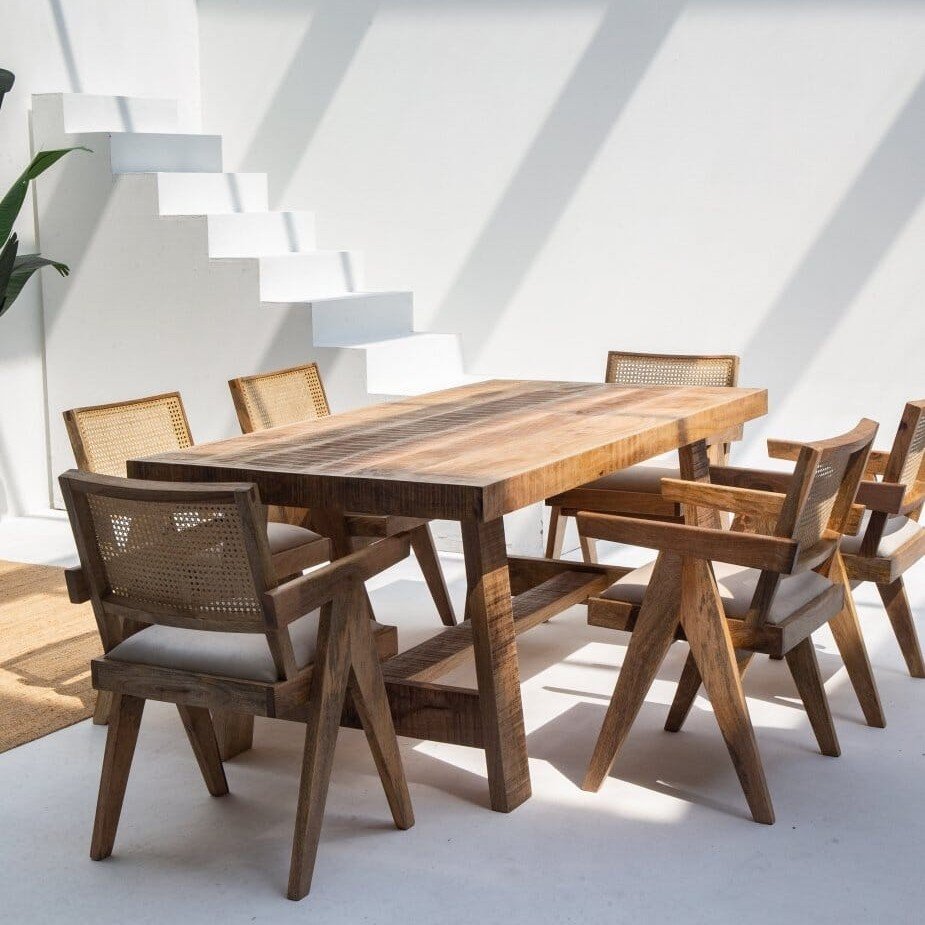 Vandana Aureo Falcon Mango Wood Dining Table with Solid Handmade Contemporary Design Vandana Aureo Falcon Mango Wood Dining Table with Solid Handmade Contemporary Design