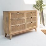 Vandana Pebble Sierra Six Drawers Rattan Wooden Sideboard for Stylish Modern Home Interiors