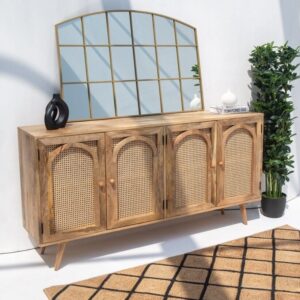 Vandana Arista Elara Four Doors Rattan Buffet with Arch Door Designs for Modern Home Interiors