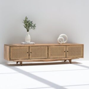 Vandana Novara Solace Rattan Doors TV Unit Modern Natural Woven Entertainment Console