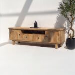 Vandana Novara Merino Wooden TV Unit Modern Solid Wood Minimalist Entertainment Console