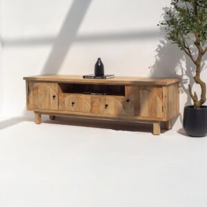 Vandana Novara Merino Wooden TV Unit Modern Solid Wood Minimalist Entertainment Console