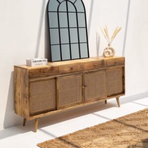 Vandana Arista Aston Rattan Four Doors Sideboard for Stylish Modern Indoor & Outdoor Interiors