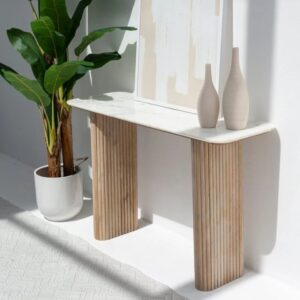 Vandana Lunaris Altis Marble-Top Console Table Modern Luxury Solid Wood Accent Design