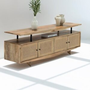 Vandana Novara Arista Rattan Doors TV Unit Modern Natural Woven Entertainment Console