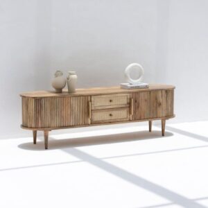 Vandana Novara Optima Wooden TV Unit Modern Solid Wood Minimalist Entertainment Console Design