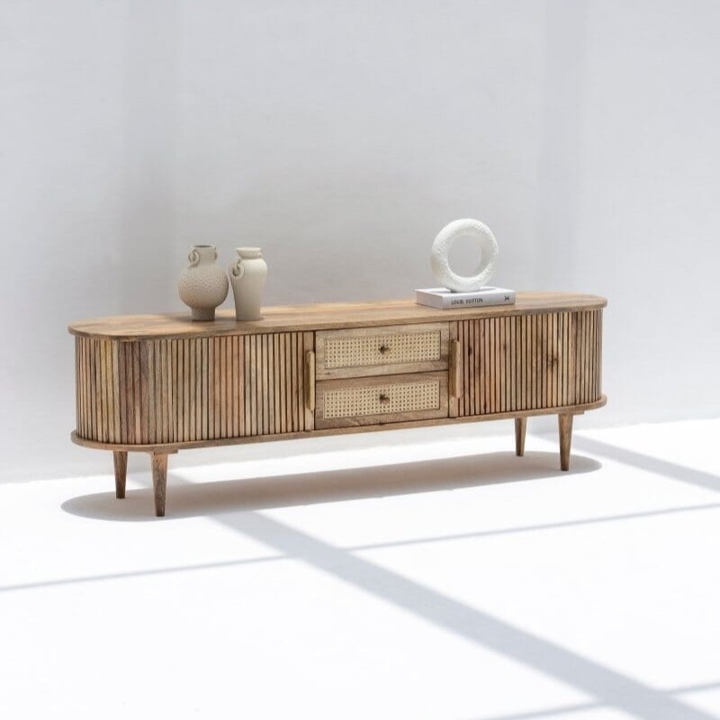 Vandana Novara Optima Wooden TV Unit Modern Solid Wood Minimalist Entertainment Console Design Vandana Novara Optima Wooden TV Unit Modern Solid Wood Minimalist Entertainment Console Design