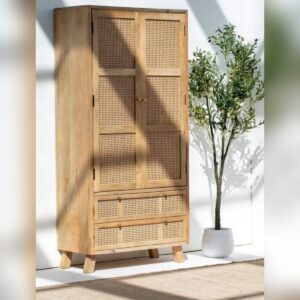 Vandana Vesta Stellar Rattan Wooden Cabinet Modern Natural Woven Storage Furniture Design