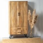 Vandana Vesta Sereno Mango Wood Slat Closet Modern Solid Wood Bedroom Storage Furniture Design