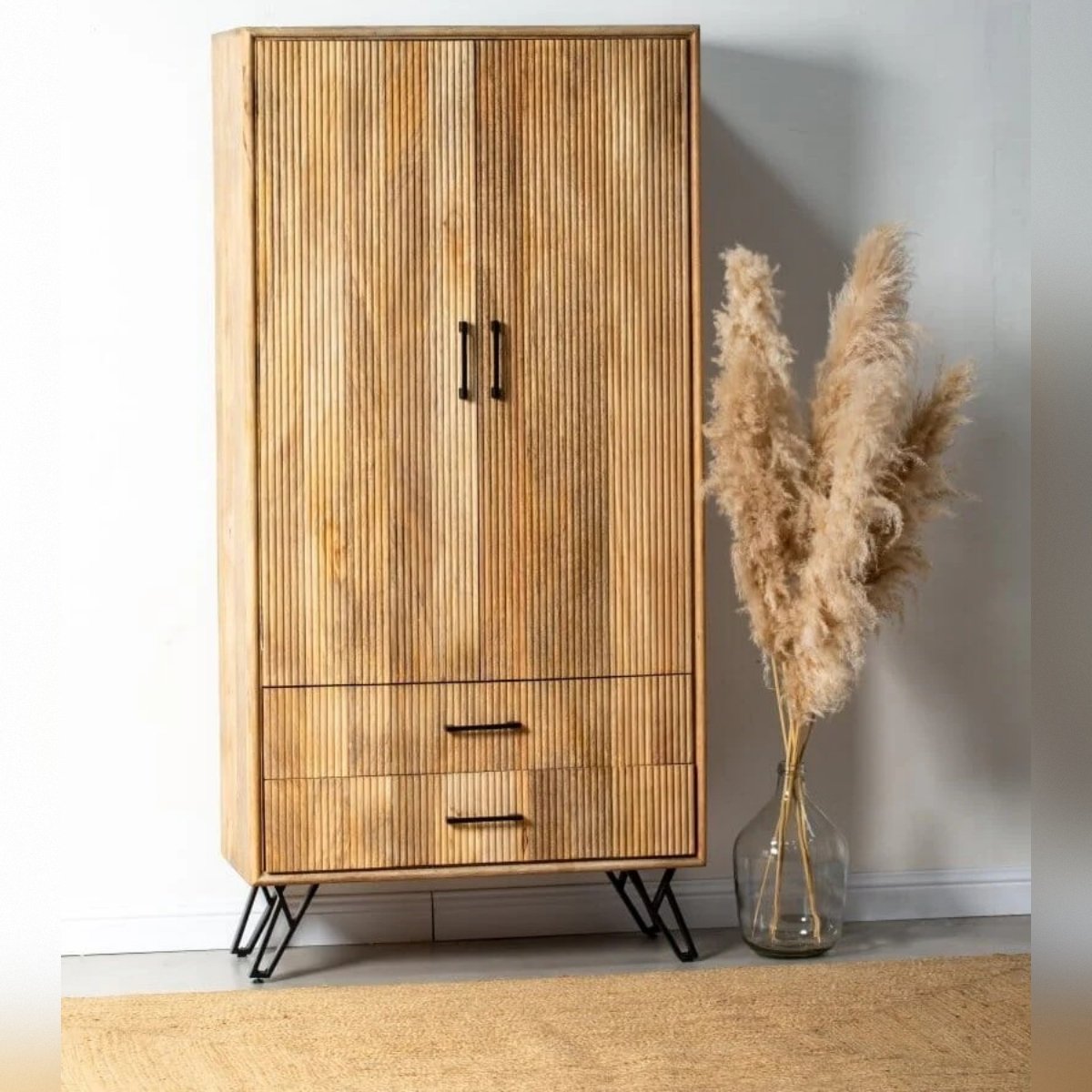 Vandana Vesta Sereno Mango Wood Slat Closet Modern Solid Wood Bedroom Storage Furniture Design Vandana Vesta Sereno Mango Wood Slat Closet Modern Solid Wood Bedroom Storage Furniture Design