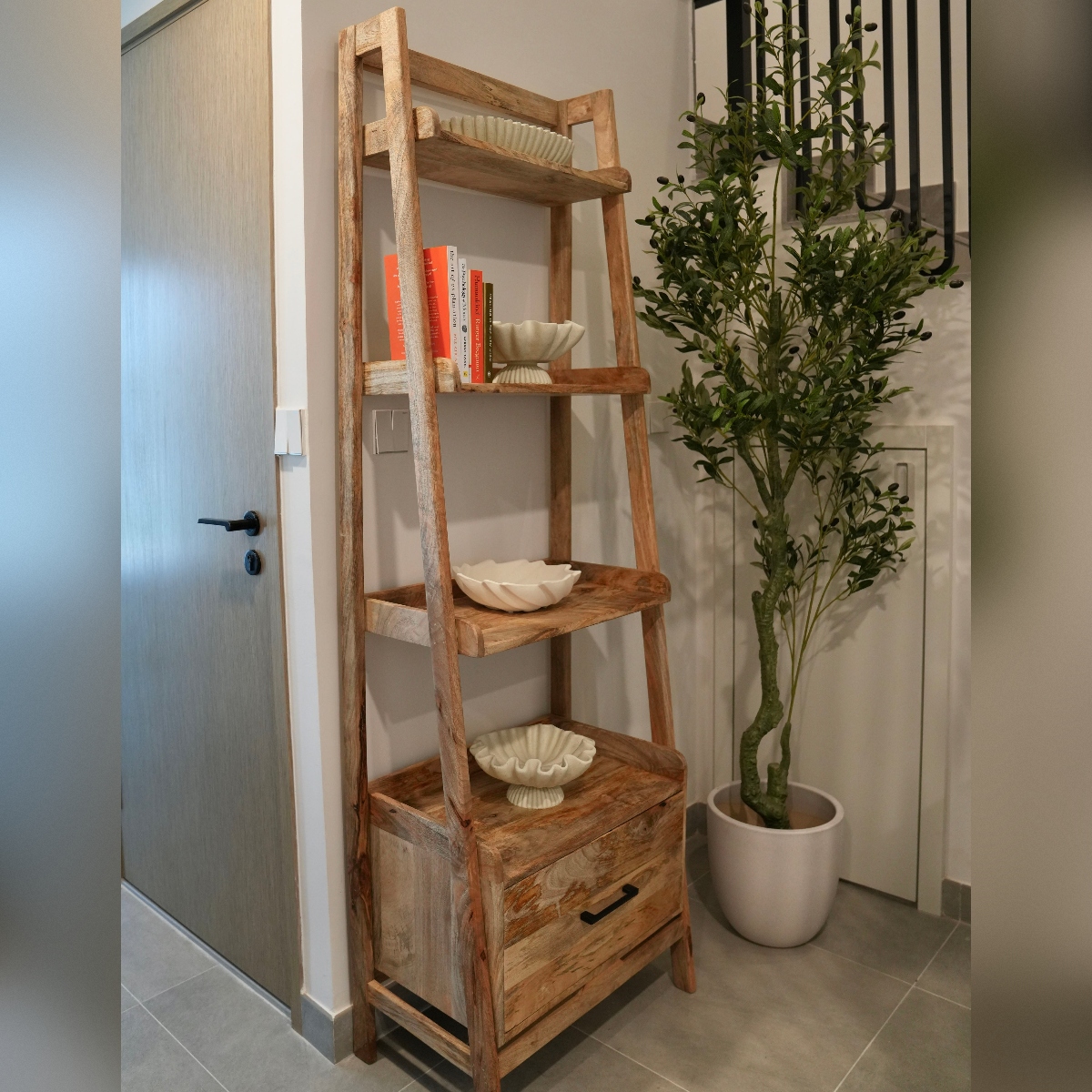 Vandana Altis Falcon Wooden Ladder Shelf Modern Solid Wood Minimalist Storage Furniture Design