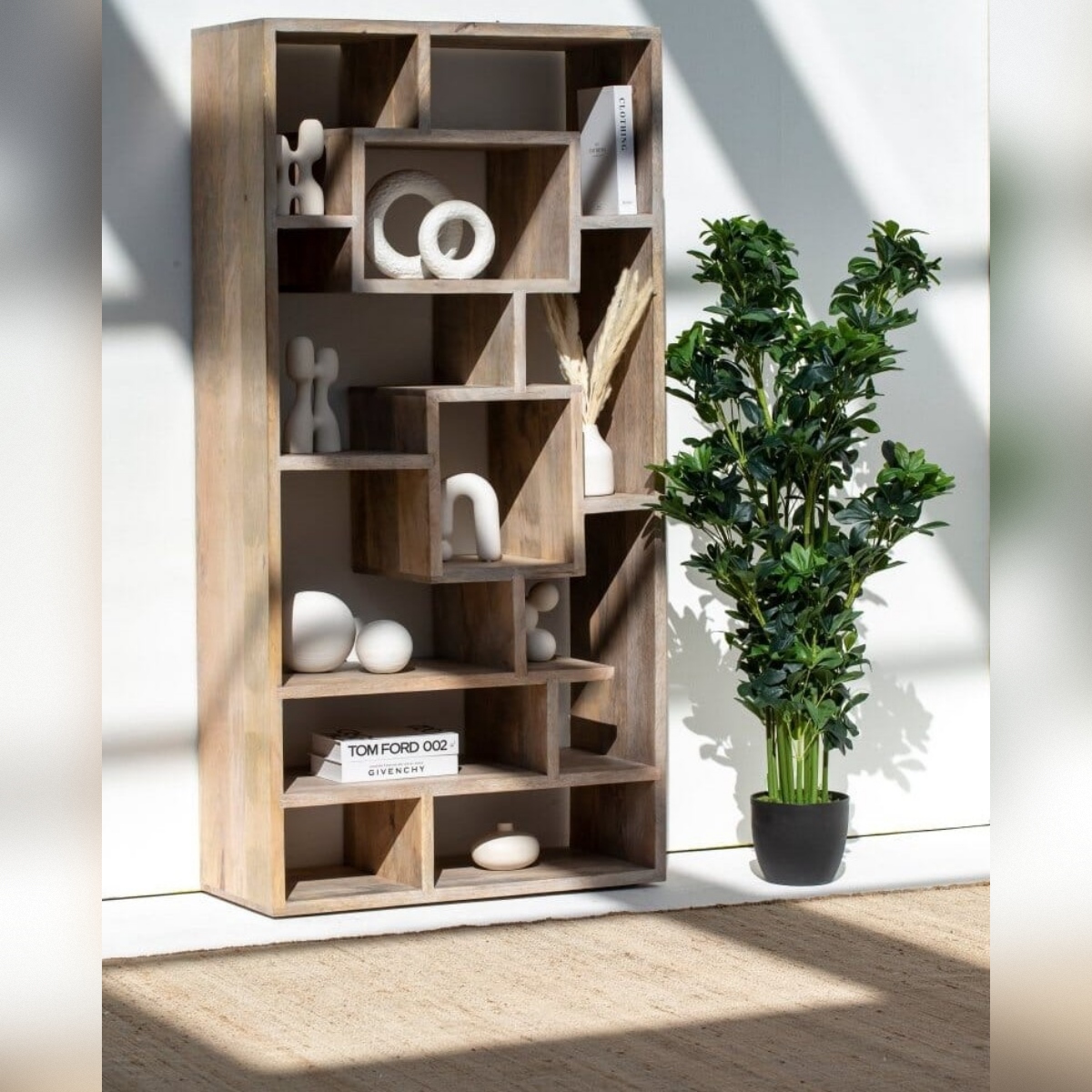 Vandana Altis Flux Wooden Display Shelves Unit Modern Solid Wood Minimalist Storage Furniture